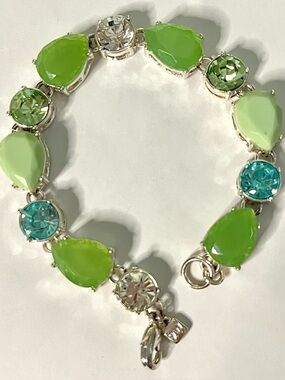💚Nine West Green & Aqua Crystal Link Bracelet | Silver Tone